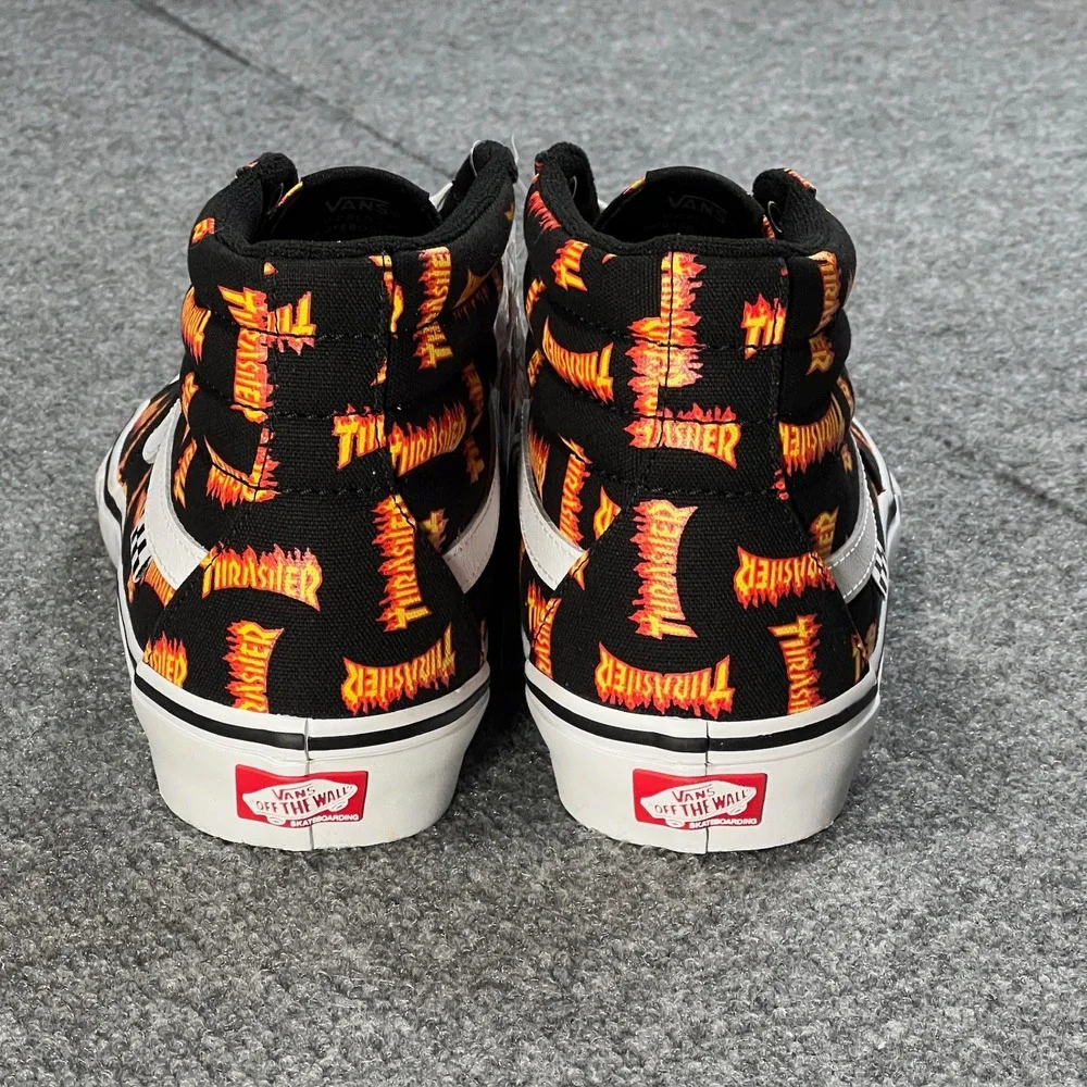NEW Vans Skate Sk8-Hi Thrasher Mens 10 / 11.5 Wmns Black Multi Flame VN0A5FCCBML